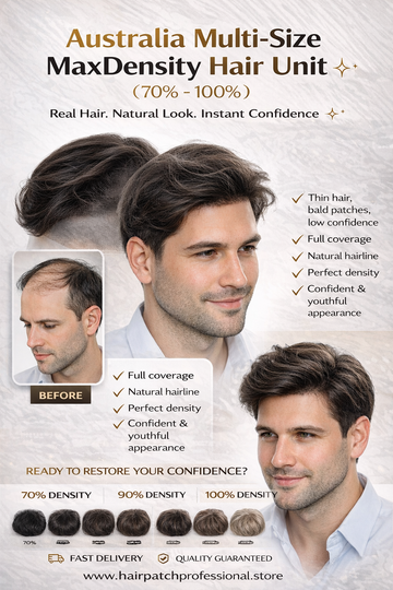 Australia Multi-Size MaxDensity Hair Unit (70%–100%)