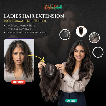 100% Human Hair Topper – Clip-In, Mono Base, 1B Black