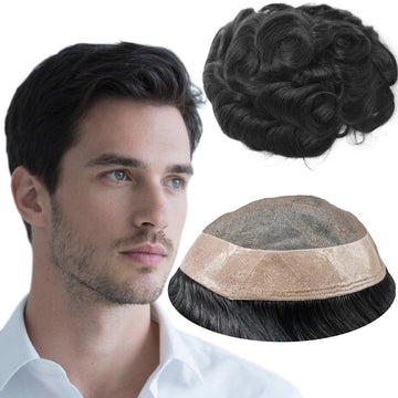 Men’s Fine Mono Wavy Hair Unit – 100% Human Hair #1B